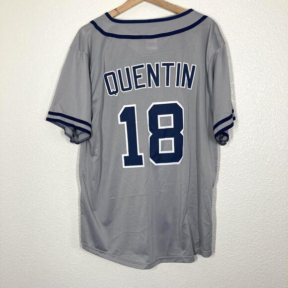 San Diego Padres Jersey Mens Large Gray Navy MLB Baseball Carlos Quentin 18 - Picture 2 of 14